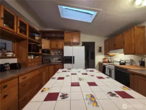 large center island with custom tiles