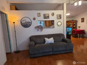 living room wall with kitchen pass through