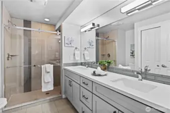 Primary bath is a 3/4 with double vanity