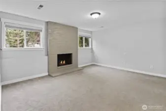 Downstairs 'rec room' with fireplace