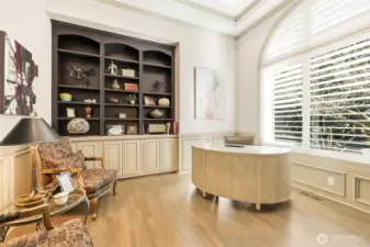 Office with built-in bookshelves
