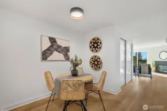 Formal dining is open to both kitchen and living.