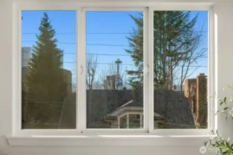 Pleasant west facing outlooks toward the Space Needle.