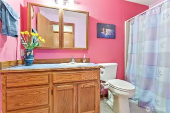 Main full bath w/lovely lights & bidet seat