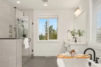 5 piece primary suite with two separate vanity