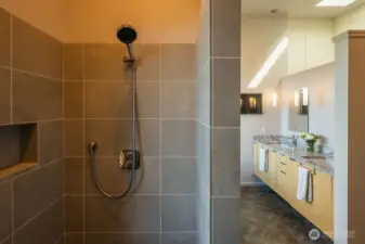 Primary suite double shower.