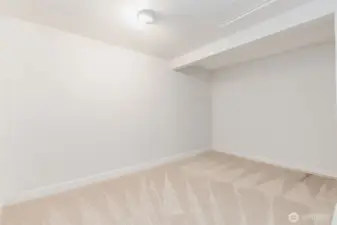 Primary basement room for gatherings, workout equipment, hobbies or storage.