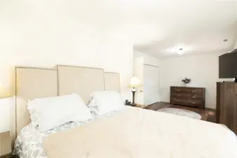 Downstairs large bedroom with two windows overlooking the back yard.