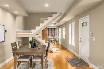 View from dining area into the kitchen - (Note - photos were taken before stair railing was installed)