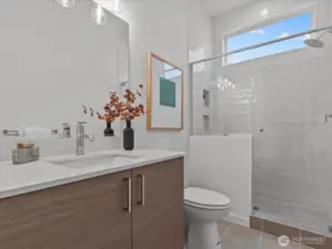 Lower level also boasts bathroom with shower