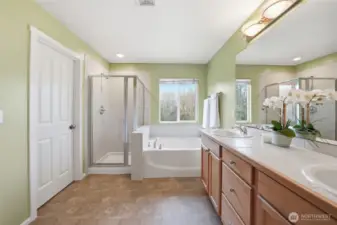 Peaceful bath overlooking greenbelt