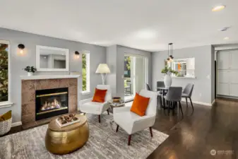 Fantastic space in the living / dining area, open concept with Edison sconces and dining room lighting.