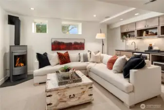 Additional features include wet bar, wine fridge and efficient gas fireplace.