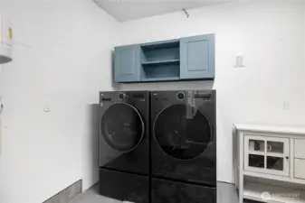 Huge laundry room directly off dining room. Brand new washer and dryer stay with home as well as additional stainless steel fridge! Huge laundry space.
