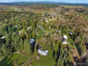 Aerial view of your serene surroundings. Privacy and serenity, yet minutes to I-5, groceries, schools, shopping, and downtown Centralia. Unbeatable location!