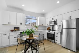 This kitchen is fantastic and boasts beautiful countertops, generous storage and stainless steel appliances.