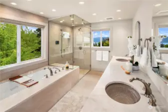 Beautiful custom stone with five-piece luxury insuite bath