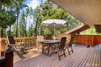 Covered Deck with storage and access to hot tub