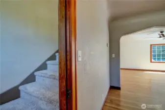 Stairs off of the dining room.