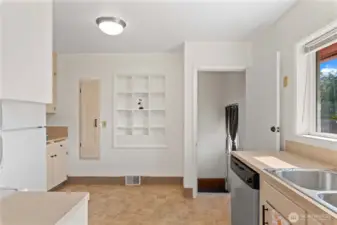 Unique built-in shelf to display your favorite items.