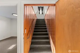Stairs to downstairs living space, 2 bedrooms, 1 bathroom, 2nd Kitchen, Washer/Dryer