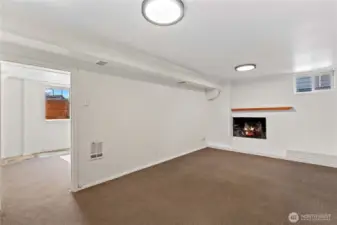 A versatile lower-level living space with a charming fireplace, providing a perfect retreat for quiet evenings or entertaining guests.