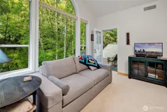 Living room with door to private deck!