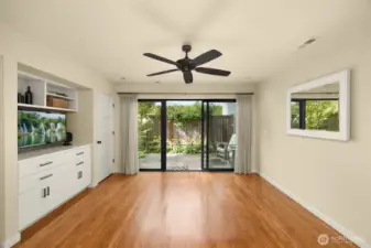 Stained white oak hardwood.