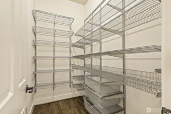 The walk-in pantry has space for all your Costco-sized purchases.