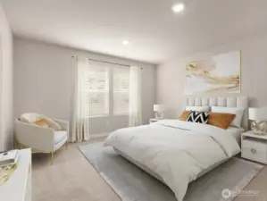 Large primary bedroom 1 can accommodate a King size mattress, large nightstands, and more! Actual home is under construction. Colors, materials, and features may vary. See site agent for details.