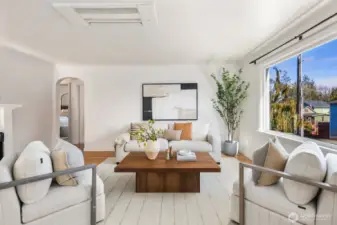 Living room with tons of natural light.