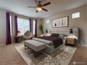 Primary Bedroom features bay windows and large walk-in closet.