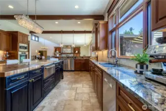 Attractive and easy to care for Travertine floors throughout the kitchen.