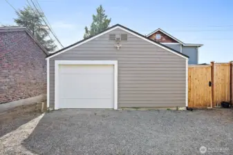 Detached garage off alley - 1-car door but potential space to add additional door for 2-car storage, or DADU potential. Click on to view the space from inside!