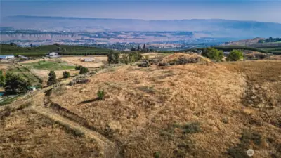 Overhead view of access road and potential home site