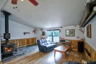 Wood stove is cozy on those cold winter nights and helps with heating costs too!