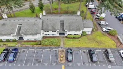 Reserved parking #188 next to planter and right in front of the X6 unit. Guest parking out of screen - just behind reserved parking