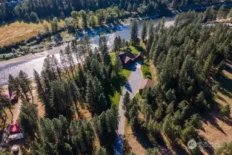 Aerial view of home and the river.