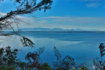 Breathtaking panoramic views extending from the majestic Olympic Mountains to the Strait of Juan de Fuca, Admiralty Inlet, and Admiralty Bay, with glimpses of Vancouver Island.