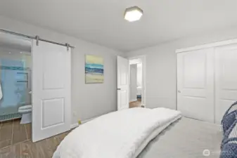 An additional view of the primary bedroom showcases its en suite access and generous closet space. The layout balances comfort and function.