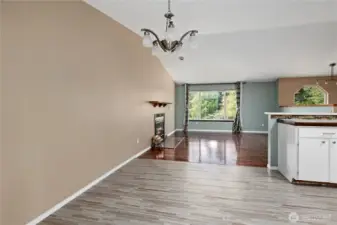 seamless transition from kitchen/dining to LR