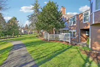 One of many community trails are just steps from back patio