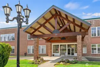 Covered Entry with drive through for loading and unloading.