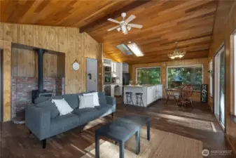 Vaulted ceiling - cedar tongue and groove.