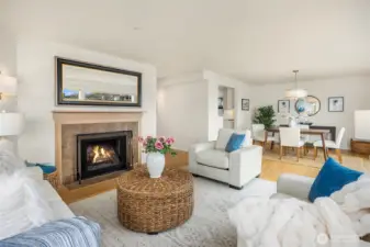 A cozy wood-burning fireplace.