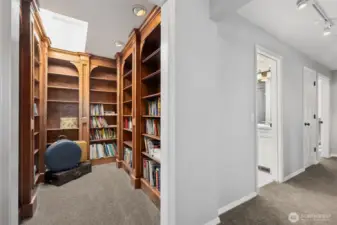 A cozy walk-in library, perfect for a quiet reading nook or personal book collection.