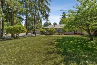 This lovely yard includes fruit & shade trees, custom pond and is partially fenced. Room to garden & play!