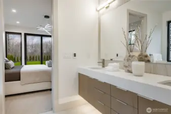 Primary Bath, looking back to the bedroom