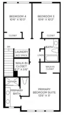 Third floor with primary and two secondary bedrooms, 2 bathrooms and laundry room