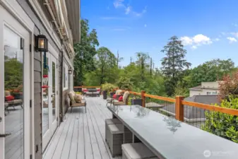 Spacious deck space with access several main-floor areas, including family room.